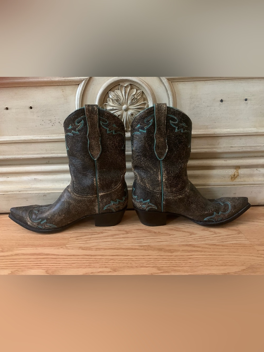 Old Gringo Distressed Brown Leather Western Boots with Teal Stitching Size 9 1/2 - Picture 9 of 14
